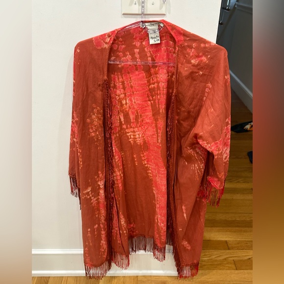 American Rag Red Tie-Dye Boho Ruana - Picture 2 of 11